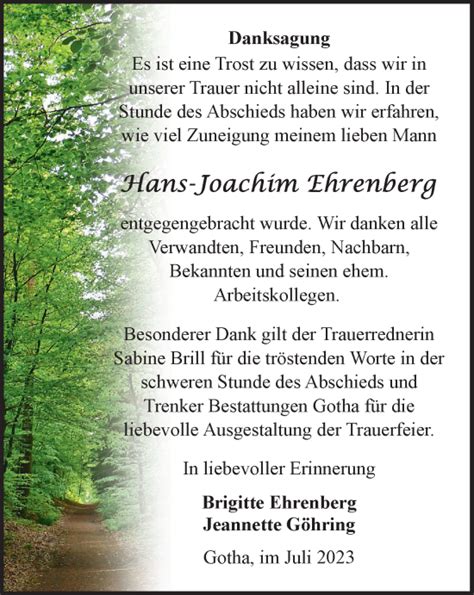 Traueranzeigen Von Hans Joachim Ehrenberg Trauer In Thueringen De