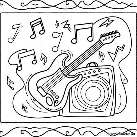 Coloriage d une guitare électrique en musique à Télécharger ou à