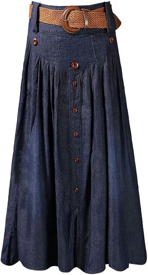 S Charma Womens Denim Skirts Elastic A Line Maxi Jeans Pleated Long