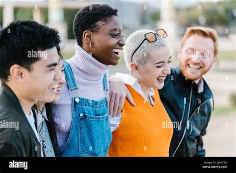 Group Of Happy Best Multiracial Friends Hugging Together Each Other