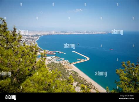 Aerial View Of Beautiful Blue Gulf Of Antalya Konyaalti Beach And