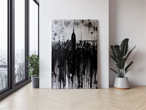 Abstract Cityscape Wall Art, Black and White Urban Decor, Modern ...