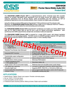 ES9010K2M Datasheet(PDF) - ESS Technology,Inc