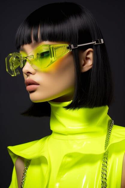 Premium Photo A Femaile Model Wearing Futuristic Fashion And A Neon