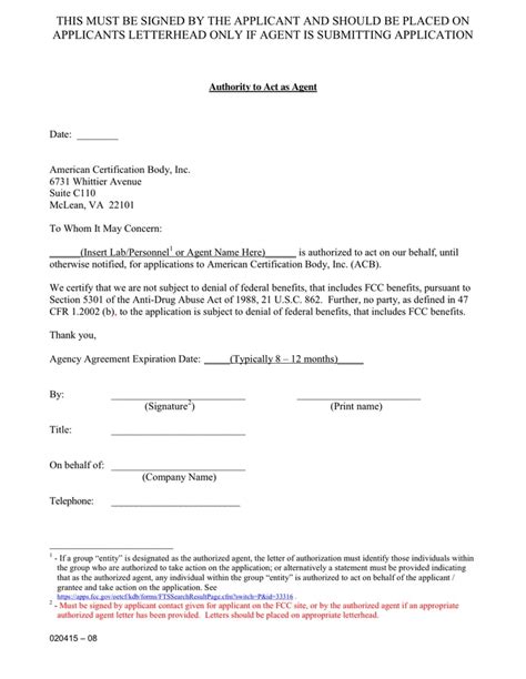 Agent Authorization Letter Examples Format Pdf