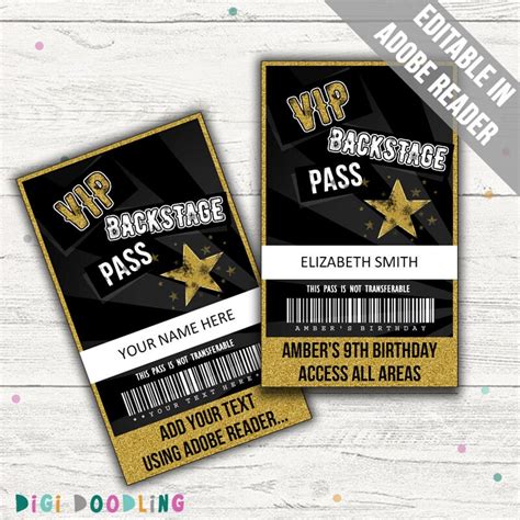 Rockstar Party Vip Passes Rockstar Party Backstage Pass Etsy