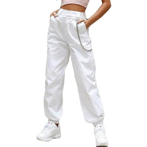 Streetwear Khaki Cargo Pants Women Straight Hip Hop Black High Waist D04