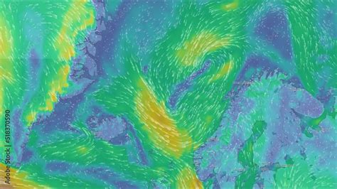 Map of the direction of wind currents. Sea, ocean and continents. Color ...