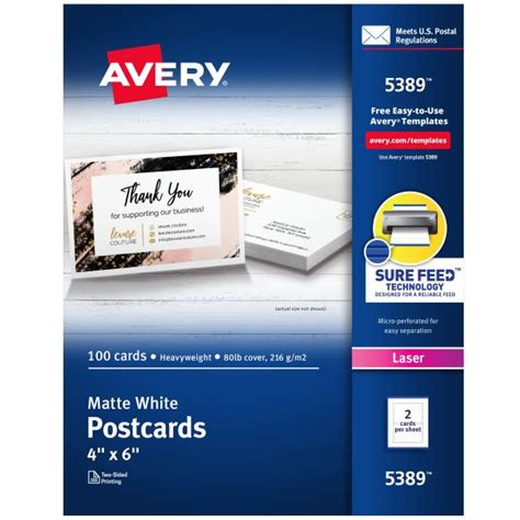 Avery® Postcards with Sure Feed® Technology, 4" x 6", White, 100 Blank ...