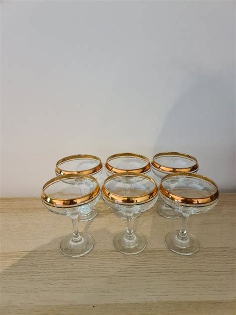 champagne glasses (6) - Crystal, Gold - Catawiki