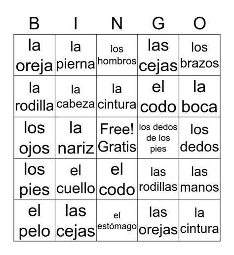 Las partes del cuerpo Body Parts Bingo in Spanish Descubra a emoção