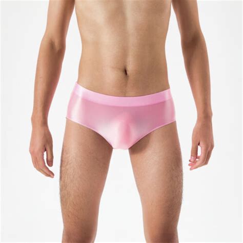 Mens Seamless Wetlook Satin Pouch Briefs Swim Thongs Semi Sheer Bikini Underwear EBay