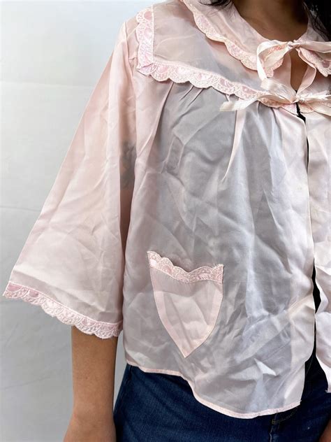 Vintage 1960s 60s Pink Bed Jacket Lingerie Boudoir Nightie Top Etsy