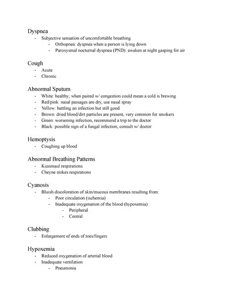 Alterations Of Pulmonary Function Dyspnea Subjective Sensation Of