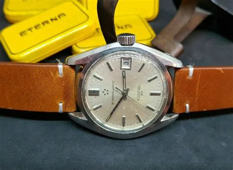 Rare Used Vintage Eterna Matic Kontiki 20 Silver Dial Date Automatic