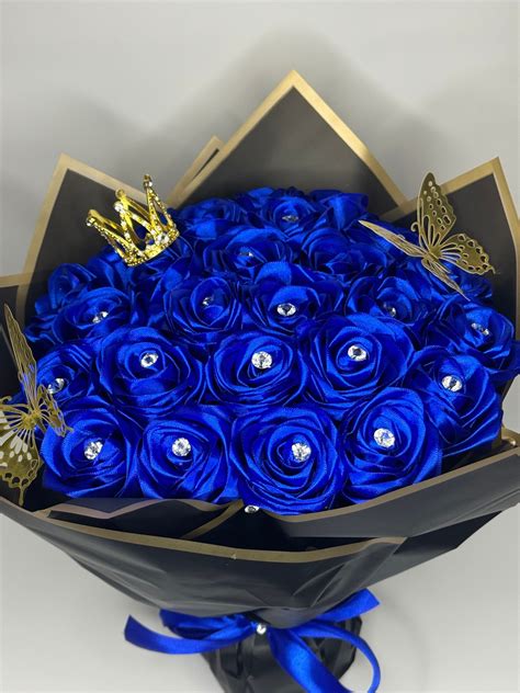 Eternal Ribbon Roses Etsy In 2024 Flower T Ideas Blue Rose Bouquet Ribbon Rose Bouquets