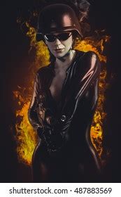 Sexy Brunette Woman Latex Jumpsuit Heavy Stock Photo 244571983 Shutterstock