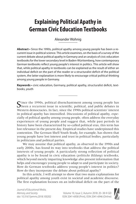 Pdf Explaining Political Apathy In German Civic Education Textbooks