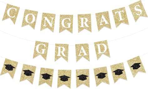 Congrats Grad Banner Gold Glitter Graduation Party Banner