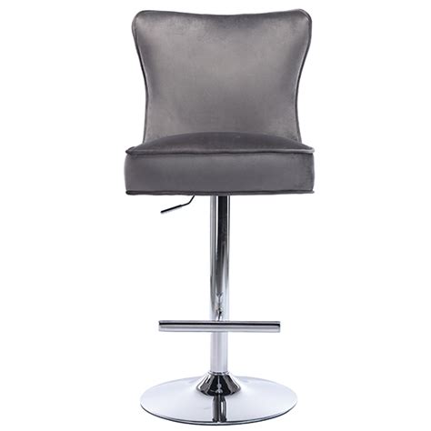 Jemona Dark Grey Velvet Bar Stools In Pair Furniture In Fashion