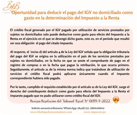 Oportunidad Para Deducir El Pago Del IGV No Domiciliado Como Gasto En