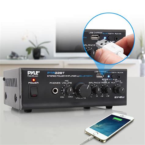 Pyle PTA22BT Bluetooth Mini Blue Series Stereo Power Amplifier 2 X