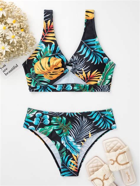 SHEIN Swim Tropisch Dames Bikini Sets Uitgeknipt Ring SHEIN Nederland