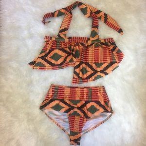 Swim African Ethnic Print Halter Flounce Bikini M Poshmark