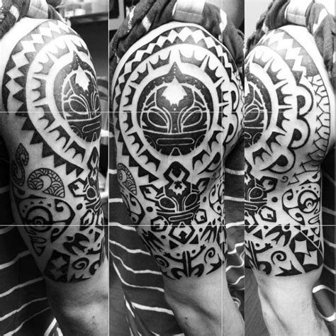 Large Black Ink Polynesian Style Tattoo On Shoulder Tattooimages Biz