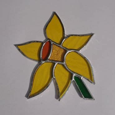 Stained Glass Yellow Daffodil Flower Suncatcher Hanging Decoration