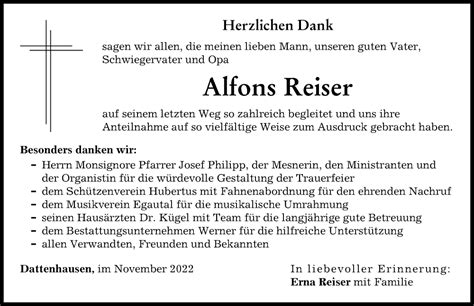 Traueranzeigen von Alfons Reiser Allgäuer Zeitung