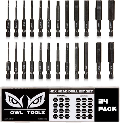 24 Pack Hex Bit Allen Wrench Drill Bit Set Metric SAE Sizes