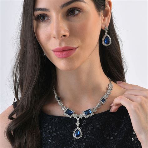 Buy Sohi Silver Plated Blue Stone Studded Beaded Jewellery Set Of