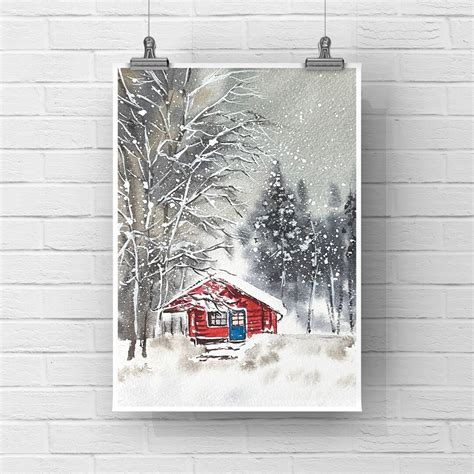 Watercolor Snow Scenes Original Watercolor Landscape Painting Etsy