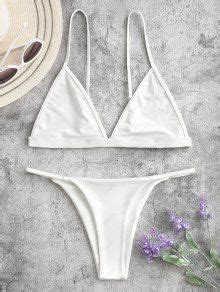 Cami Plunge String Bikini Set In WHITE ZAFUL