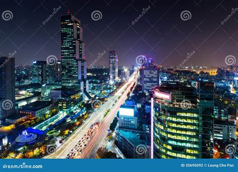 Gangnam District in Seoul stock photo. Image of night - 35695092