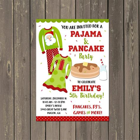 Christmas Pancakes And Pajamas Party Invitation Holiday Etsy