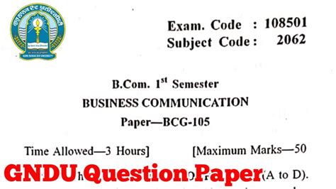 Gndu Bcom 1st Semester Business Communication Question Paper Bcom