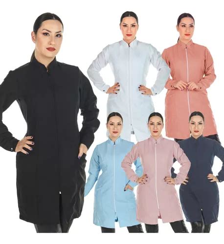 Jaleco Feminino Acinturado Gola Padre Zíper Várias Cores MercadoLivre