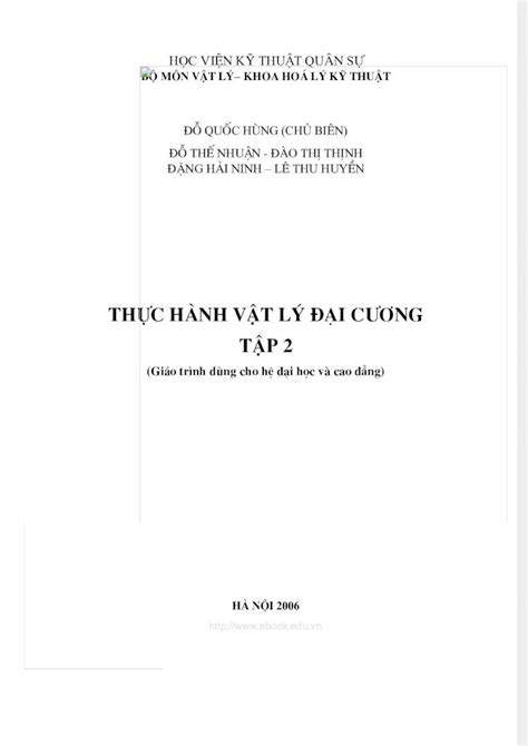 PDF Thực hành vật lý đại cương Tập 2 Tác giả Đỗ Quốc Hùng chủ