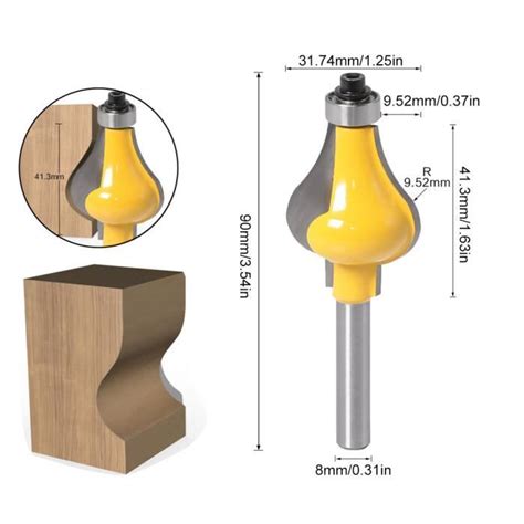 EJ Life Fraise De Menuiserie Pour Main Courante Forme Gourde 8mm Tige