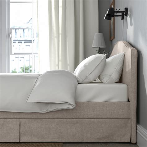 RamnefjÄll Upholstered Bed Frame Kilanda Light Beige Luröy 140x200 Cm Ikea