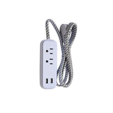 Hdx 2 Outlet 6 Ft Braided Cord Power Strip With Usb Yl 36 The Home Depot