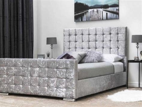 Sleep Design Dalkeith 4ft6 Double Crushed Silver Velvet Bed Frame By