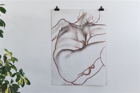 Vintage Minimal Original Pastel Male Nude Life Drawing By Artist Robert Arthur Bramwell Robert