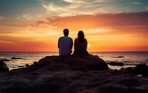 Pareja Viendo El Atardecer En La Playa Ia Generativa Foto Premium