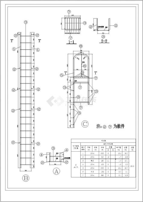 青岛市某厂房室外钢爬梯节点cad布置图通用节点详图土木在线