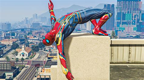 GTA 5 Iron Spiderman Falling Off Highest Buildings Euphoria Ragdolls