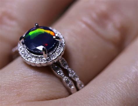 Black Opal Ring Black Opal Wedding Opal Bridal Set Dainty - Etsy