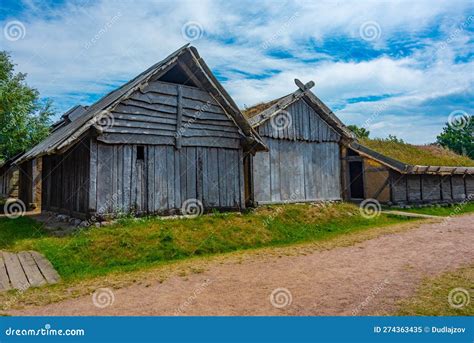 Wooden Huts At Foteviken Viking Museum In Sweden Stock Image Image Of